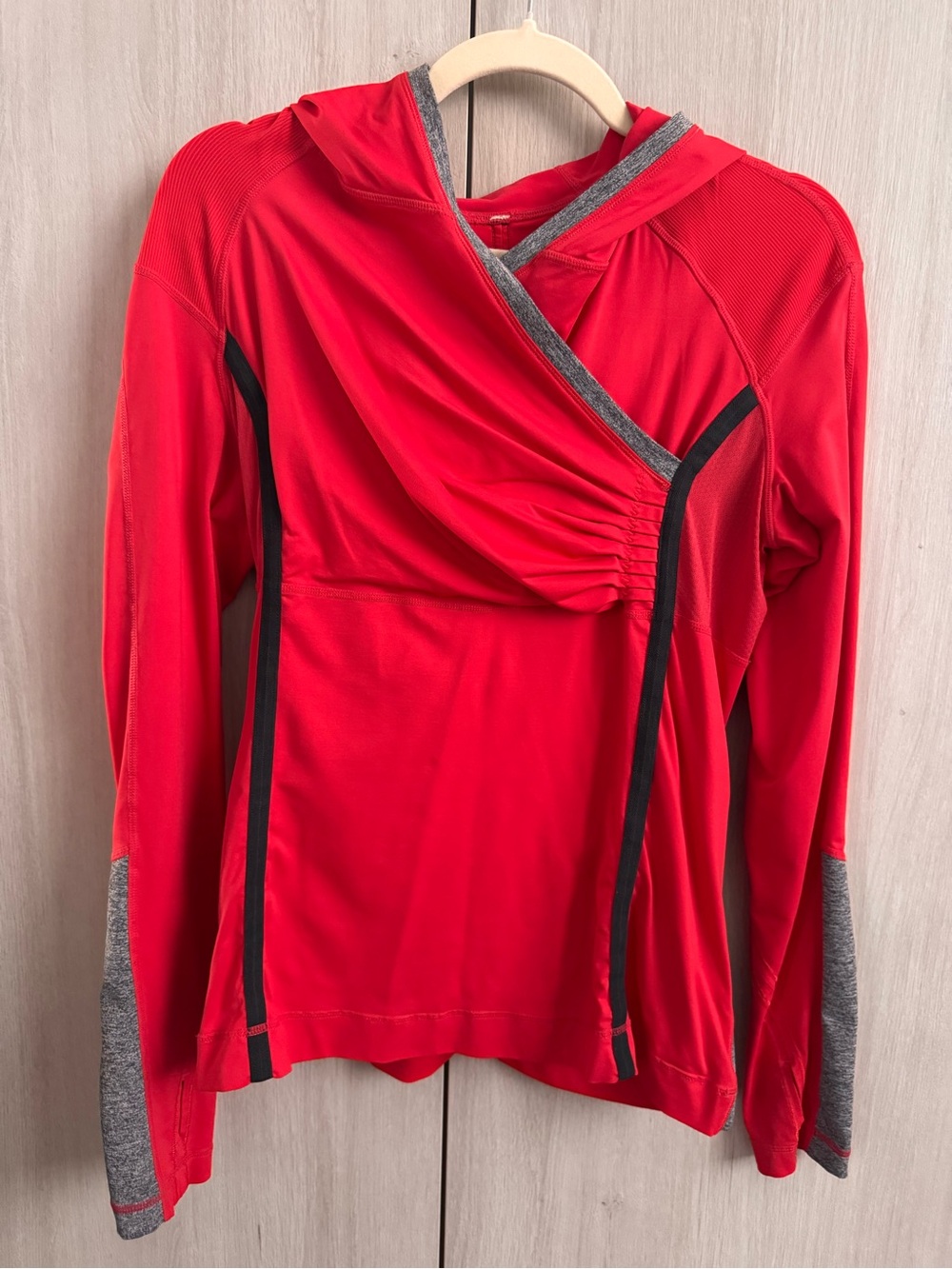 lululemon athletica Red Hooded Long-Sleeve Top with Gray Accents